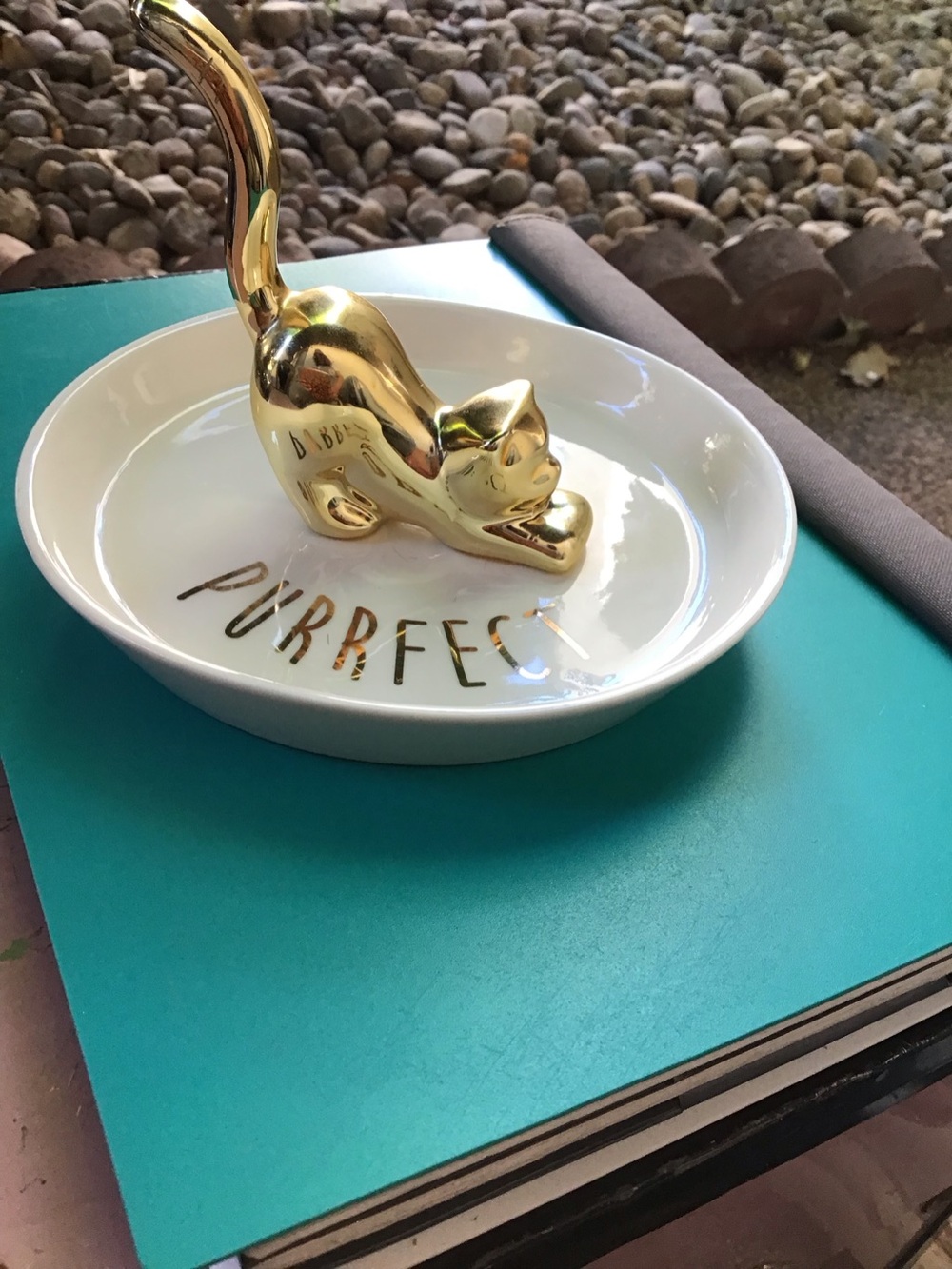 Gold Cat Trinket Dish - "Purrfect"